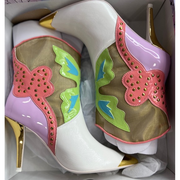 Jeffree Star Nevrtheles White Mesh Multi Butterfly Western Boots Heels Size 8M - Picture 2 of 7